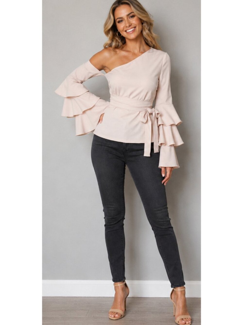 Venus One-Shoulder Ruffle Bell Sleeve Blouse - Size 8 (NWOT)
